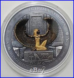 2016 3 Oz $20 Silver WINGED ISIS Egyptian Symbols Coin, Palau