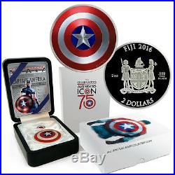 2016 Fiji $2 Colorized Domed Captain America Shield 2 oz Silver Colorized Proof