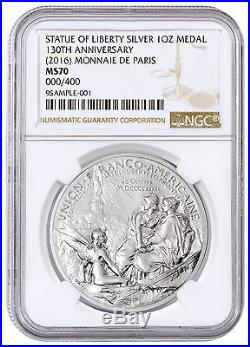 2016 France 1 Oz Silver Statue of Liberty 130th Anniv. Medal NGC MS70 SKU43439