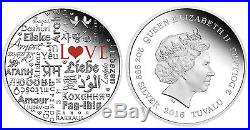 2016 Perth Mint Language of Love 2 OZ $2 two dollar SILVER PROOF COIN TUVALU