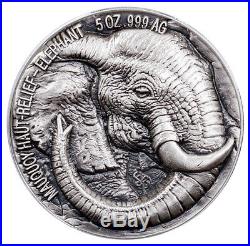 2017 Ivory Coast Mauquoy Haute Big Five Elephant HR 5oz Silver Antiqued SKU48128