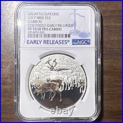 2017 NIUE CARIBOU COLORIZED-EARLY RELEASES GREAT MIGRATIONS $2 NGC PF70 1oz. 999