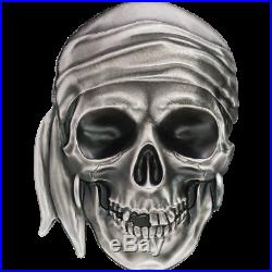 2017 Palau Pirate Skull High Relief 1 oz Silver Antiqued finish $5 (box/coa)