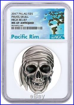 2017 Palau Pirate Skull High Relief 1 oz Silver Proof NGC MS69 SKU50438