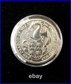 2017 Queen's Beast Red Dragon Of Wales Two Troy Ounce. 999 Silver Coin