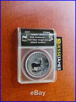 2017 South Africa Silver Krugerrand Anacs Sp70 50th Anniversary Black Label