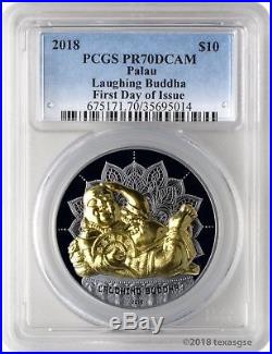 2018 $10 Palau Laughing Buddha 2oz. 999 Silver Proof Coin PCGS PR70DCAM FD