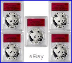 2018 10 Yuan China Silver Panda 30 Gram. 999 Silver PCGS MS70 FS Lot of 5