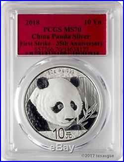 2018 10 Yuan China Silver Panda 30 Gram. 999 Silver PCGS MS70 FS Lot of 5
