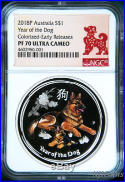 2018 Australia PROOF Colored Silver Lunar Year of the DOG NGC PF70 1oz Coin