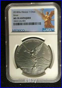 2018 Mo Mexico One Onza Silver Libertad NGC MS70 ANTIQUED finish