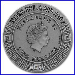2018 Niue 2 oz Antique Silver God of the Sea Poseidon High Relief SKU#166413