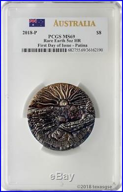 2018-P $8 Australia Rare Earth Patina 5oz 9999 Silver Coin PCGS MS69 FD