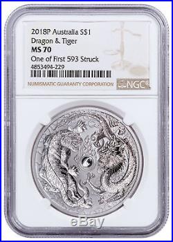 2018-P Australia 1oz Silver Tiger & Dragon $1 NGC MS70 First 593 Struck SKU54910