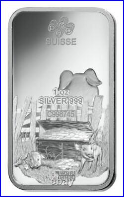 2019 1 oz Pamp Suisse LUNAR PIG. 999 Fine Silver Bar Classic Design In Assay