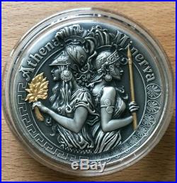 2019 2 Oz Silver Niue $5 ATHENA AND MINERVA Strong and Beautiful Goddesses Coin