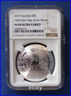 2019 Australia 1oz Silver Proof $1 coin Map of the World NGC PF69 with COA