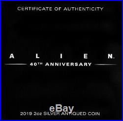 2019-P $2 Tuvalu Alien 40th Ann. 2oz. 9999 Silver Antiqued PCGS MS70 FS