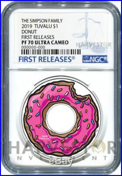 2019 THE SIMPSONS DONUT 1 OZ. SILVER COIN NGC PF70 FIRST RELEASES WithOGP