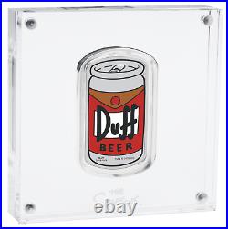 2019 The Simpsons Duff Beer Simpson 1oz $1 Silver 99.99% Proof Can Coin