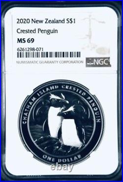 2020 $1 New Zealand Silver Crested Penguin Ngc Ms69 Brown Label 1 Oz. 999 Fine