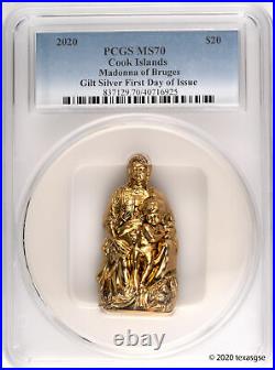 2020 Cook Islands $20 Madonna of Bruges 3oz Gilded Silver Coin PCGS MS70 FDI