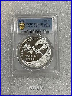 2020 End of World War II 75th Anniversary 1oz Silver Medal PCGS PR69 DCAM with OGP
