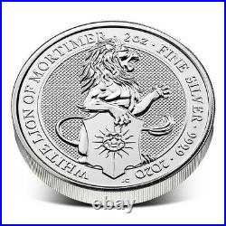 2020 Great Britain 2 oz Silver Queen's Beasts White Lion of Mortimer Coin. 9999