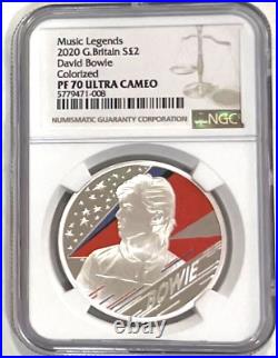 2020 Great Britain UK £2 DAVID BOWIE Music Legends 1 Oz Colorized NGC PF70