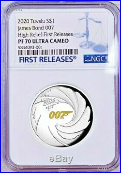 2020 James Bond 007 HIGH RELIEF SILVER PROOF $1 1oz COIN NGC PF70 Ultra Cameo