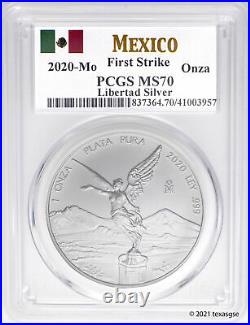 2020-Mo Mexico Onza Silver Libertad. 999 Silver 1oz Coin PCGS MS70 First Strike