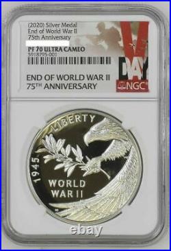2020 P End of World War 2 II 75th Anniversary 1oz Silver Medal Eagle NGC PF70
