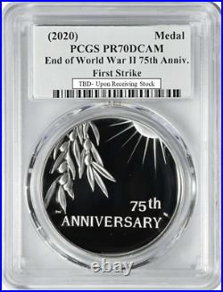 2020 P, PCGS PR70 DCAM FS, End of World War II (2) 75th Anniversary Silver Medal