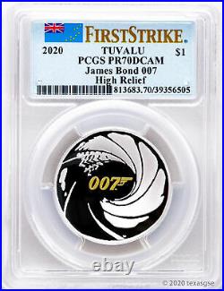 2020-P Tuvalu James Bond 007 1oz. 9999 Silver High Relief Coin PCGS PR70 FS