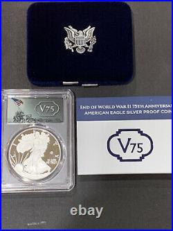 2020-W American Silver Eagle End World War II Privy PR70DCAM FS PCGS v75 Label
