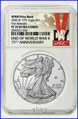 2020 W End Of World War II American Silver Eagle V75 Ngc Pf70 75th Anniversary