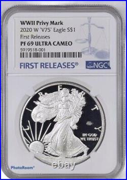 2020 W End of World War II 75th ANNIVERSARY Silver Eagle V75 PF69 FIRST RELEASES