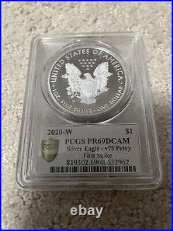 2020-W End of World War II 75th Anniversary Silver Eagle v75 Privy PCGS PR69DCAM