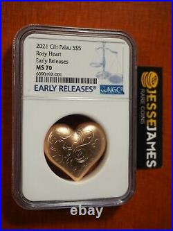 2021 $5 Palau Gilt Silver Rosy Heart Ngc Ms70 Early Releases Only 999 Minted