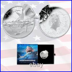 2021 GREAT WHITE SHARK 2 Oz Silver Solomon Islands $5 Coin (Ocean Predators)