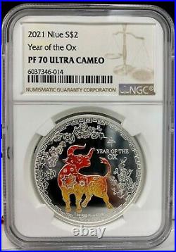 2021 Niue Lunar Year of the Ox Colorized 1 oz Silver Proof Coin NGC PF 70 UCAM