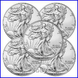 2022 1 oz Silver American Eagle $1Coin BU(Lot of 5)