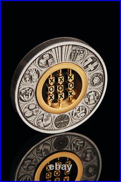 2022 GAMES THROUGH THE AGES Tic-Tac-Toe 2oz. 9999 SILVER $2 ANTIQUED COIN