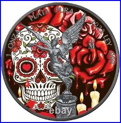 2023 1 Oz Silver Mexican DIA DE LOS MUERTOS LIBERTAD Ruthenium Colored Coin
