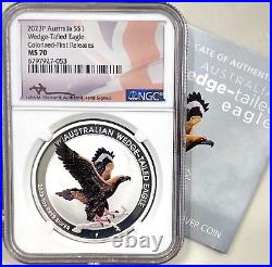 2023 Australia $1 Wedge Tailed-Eagle COLORIZED 1 Oz NGC MS70 First Releases