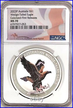 2023 Australia $1 Wedge Tailed-Eagle COLORIZED 1 Oz NGC MS70 First Releases