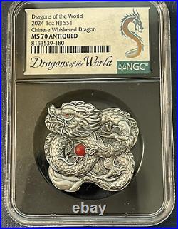 2024 1 Oz. 999 Silver Fiji Dragons of the World Chinese Whiskered Dragon Shaped