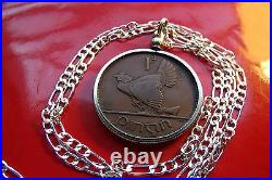 2Rare 1928 Irish Antique Lucky Penny Pendant on a 20 925 Sterling Silver Chain