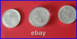 3 Lot Set 1 oz Fine Silver Coins Brilliant Uncirculated From Around the World