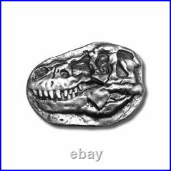 3oz. 999 Fine Silver T-Rex Dinosaur Fossil Skull Bar with Wood Crate IN STOCK